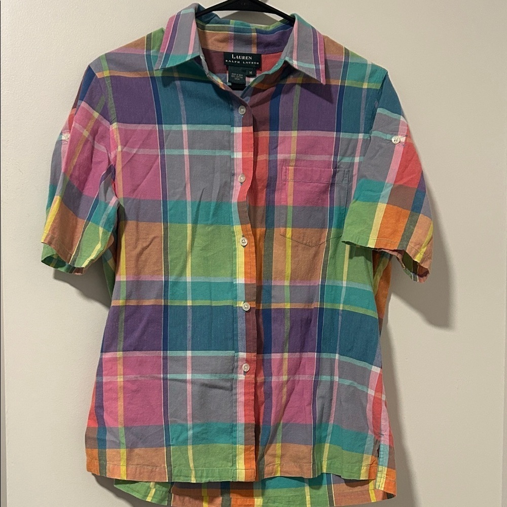 Lauren Ralph Lauren 100% Cotton Lightweight Colorful Plaid Button Down Size Med